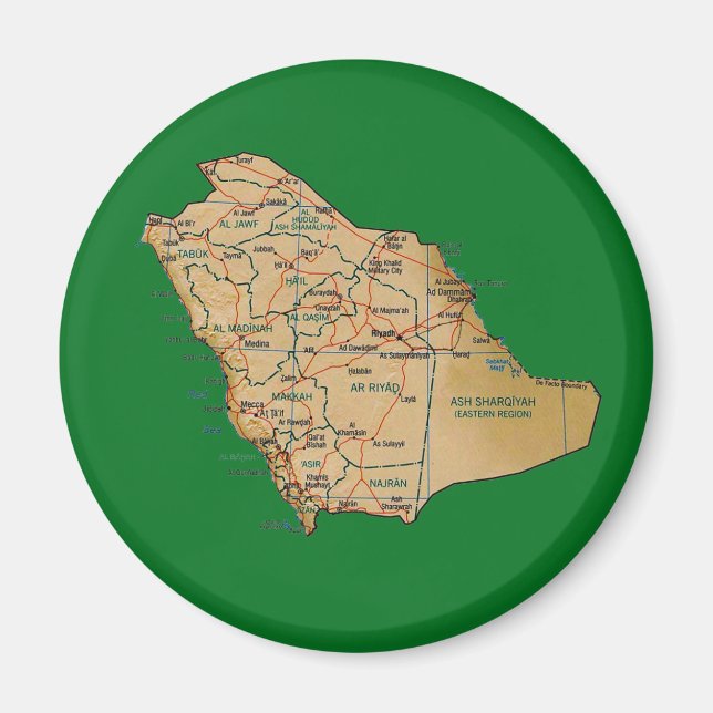 Íman Magnet de Mapa da Arábia Saudita (Frente)