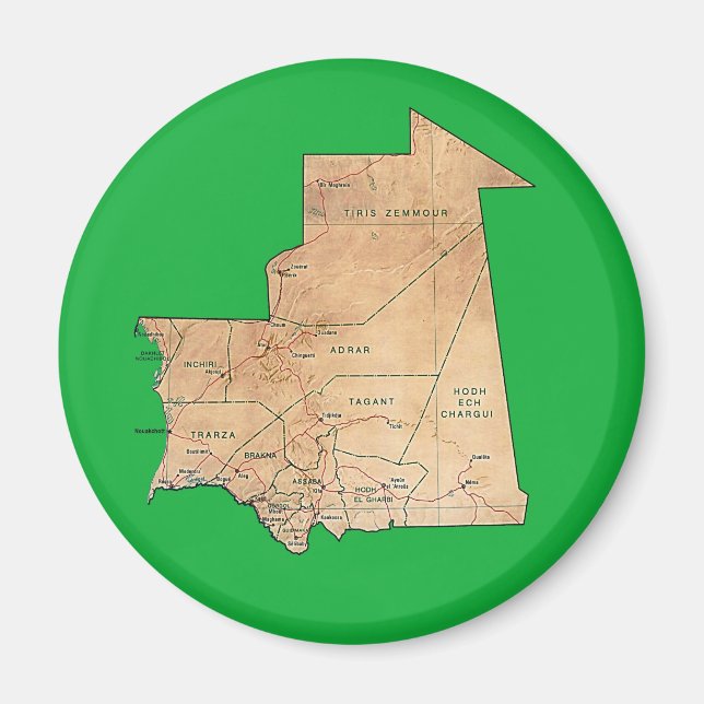 Íman Magnet de Mapa da Mauritânia (Frente)