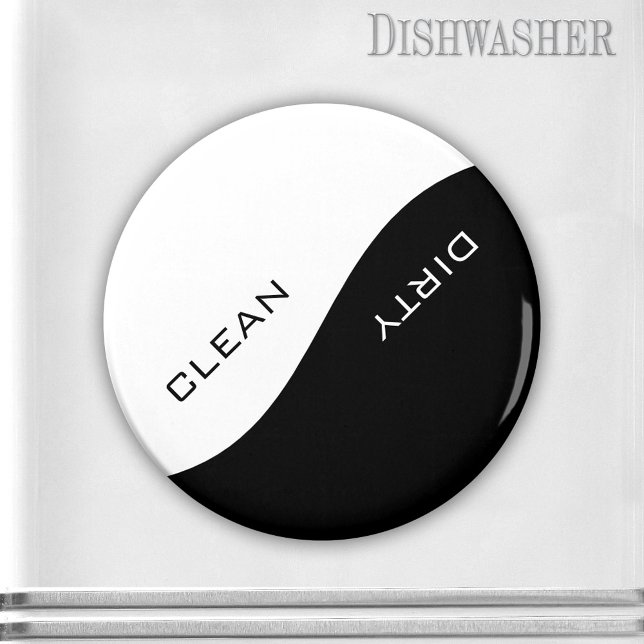 Íman Magnet de máquina de lavar louça personalizada e d (Minimalist clean-dirty dishwasher magnet in simple black and white)