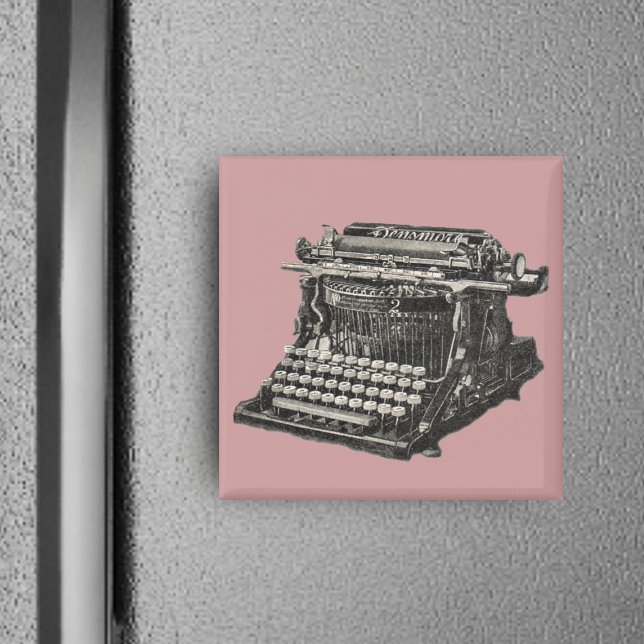 Íman Magnet de Máquina de Máquina de Máquina de Máquina (Black white illustration vintage manual typewriter on dusty pink square magnet.)