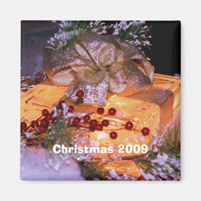 Íman Magnet de Natal de Arco Dourado para presente ilum (Frente)