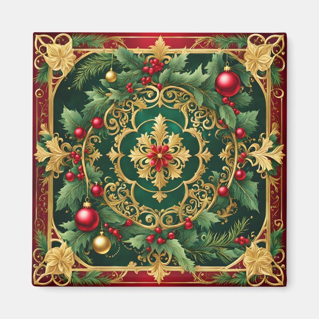 Íman Magnet de Natal Dourado Verde Vermelho (Frente)