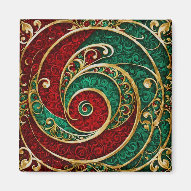 Íman Magnet de Natal Verde Dourado Vermelho (Frente)