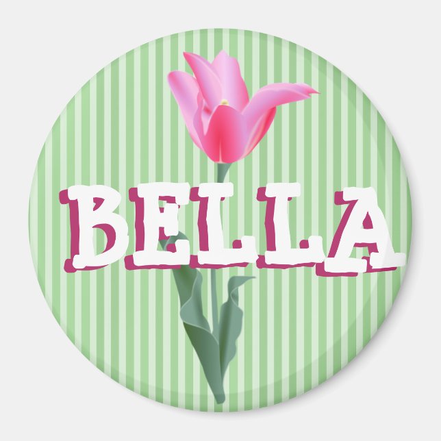Íman Magnet de nome de flor verde e rosa personalizado (Frente)
