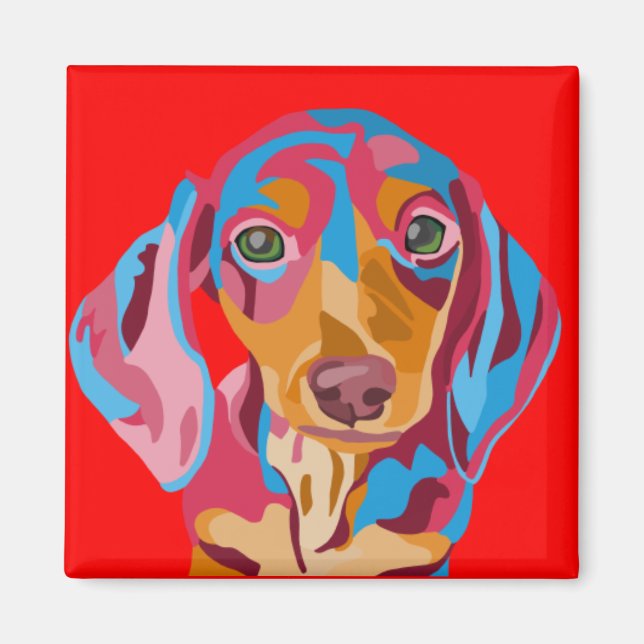 Íman Magnet de Refrigerador de Dachshund Vermelho (Frente)