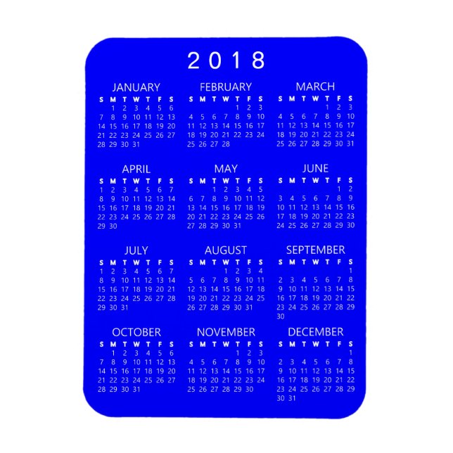Íman Magnet do Calendário 2018 - Azul (Vertical)