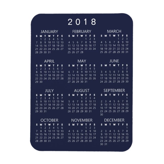 Íman Magnet do Calendário 2018 - Cinza Escuro (Vertical)