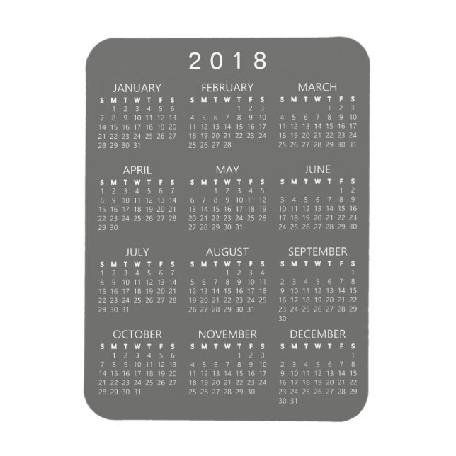 Íman Magnet do Calendário 2018 - Cinza Média (Vertical)