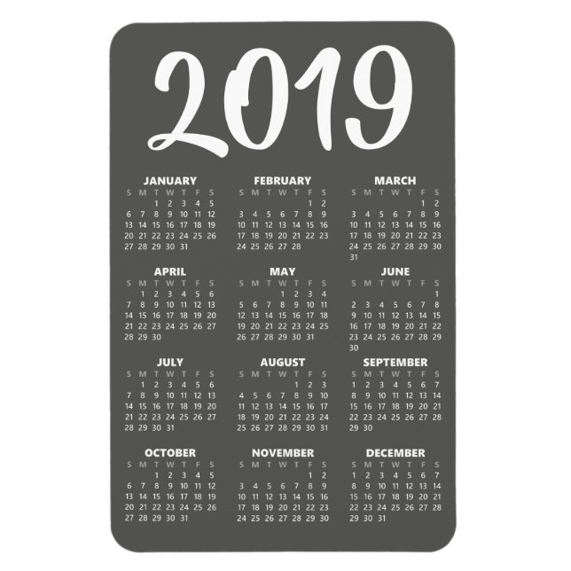 Íman Magnet do Calendário 2019 - Cinza Escuro (Vertical)