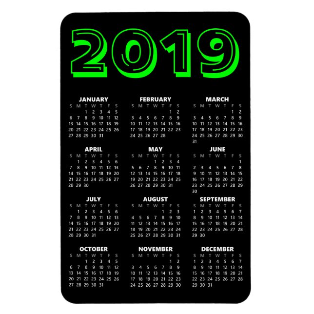 Íman Magnet do Calendário 2019 - Preto e Verde (Vertical)