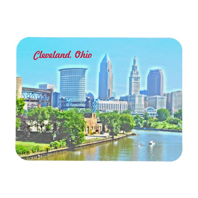 Íman Magnet do Cleveland Ohio River View (Efeito de Tin (Horizontal)