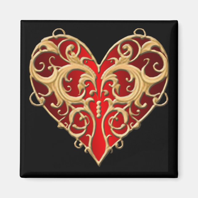 Íman Magnet do Coração Vermelho Filigree (Frente)