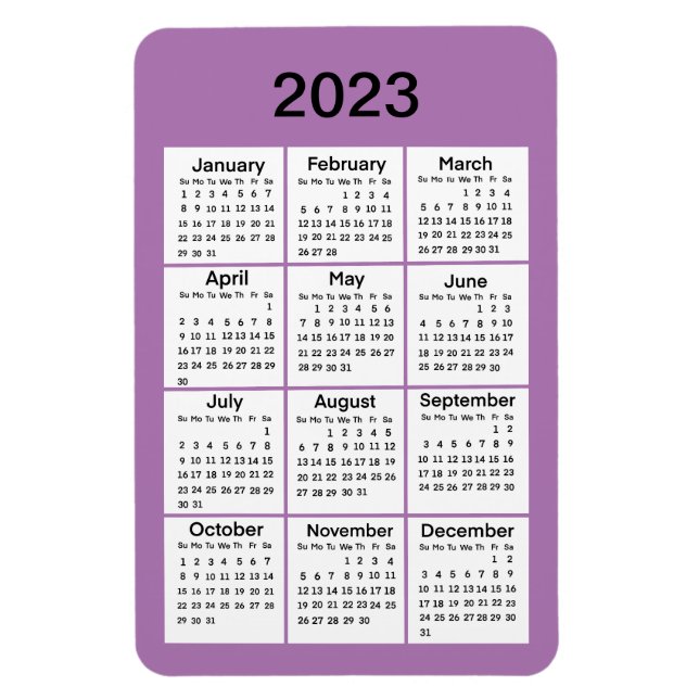 Íman Magnet do Mini Calendário 2023 Roxo (Vertical)