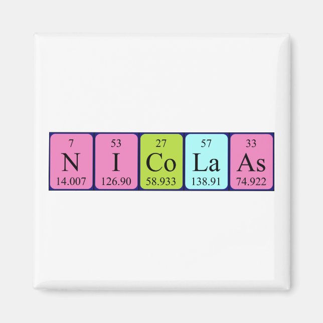 Íman Magnet do nome da mesa periódica Nicolaas (Frente)