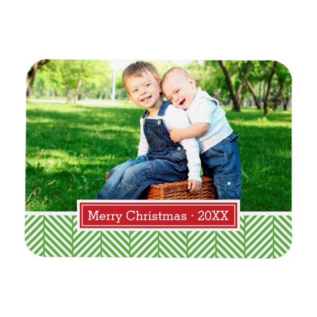 Íman Magnet Fotográfico de Herringbone Holiday Monogram (Horizontal)