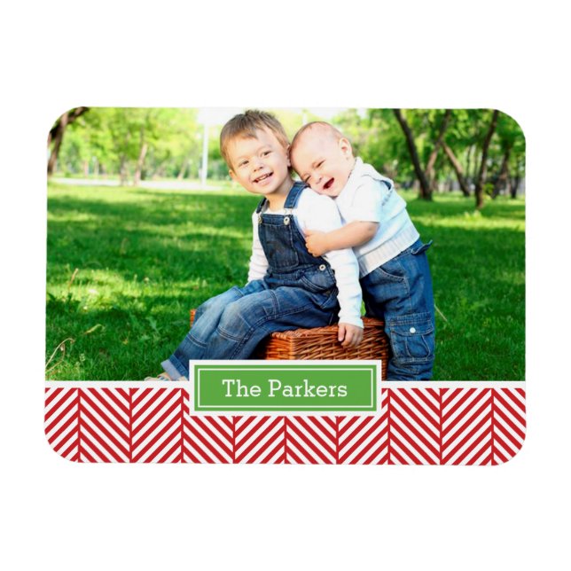 Íman Magnet Fotográfico de Herringbone Holiday Monogram (Horizontal)