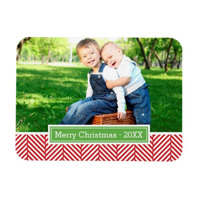 Íman Magnet Fotográfico de Herringbone Holiday Monogram (Horizontal)