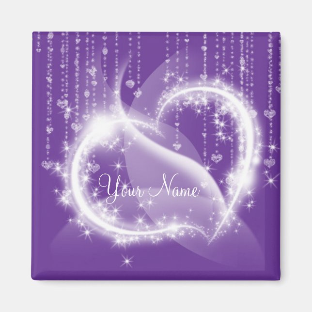 Íman Magnet Frigorífico do Coração Branco Roxo (Frente)
