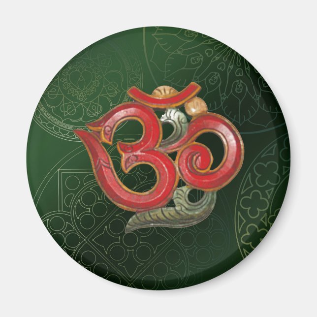 Íman Magnet hindu do ioga vermelho verde OM (Frente)