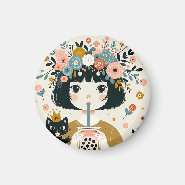 Íman Magnet  “La petite fille au bubble tea“ (Frente)