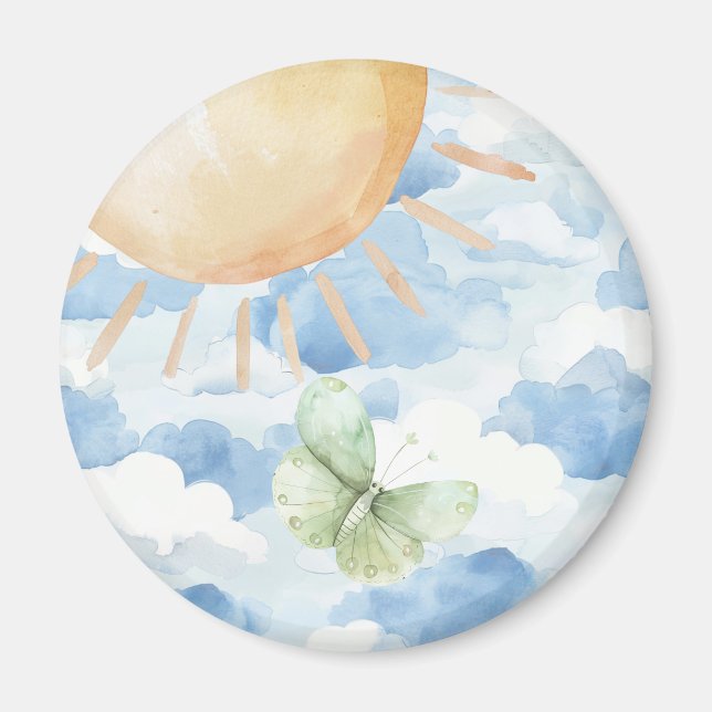 Íman Magnet mit Schmetterling im blauen Himmel mit Wolk (Frente)