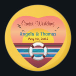 Íman Magnet Para Favor Do Casamento De Cruzeiro Persona<br><div class="desc">Um romântico personalizado com vista do pôr do sol... coração cruzado... favorito de casamento. Um maravilhoso favor de ímã redondo para um casamento temático de cruzeiro, disponível em pequenos, médios e grandes tamanhos. Este ímã apresenta uma imagem romântica e vibrante do pôr do sol vista digital dentro a Heart, de...</div>