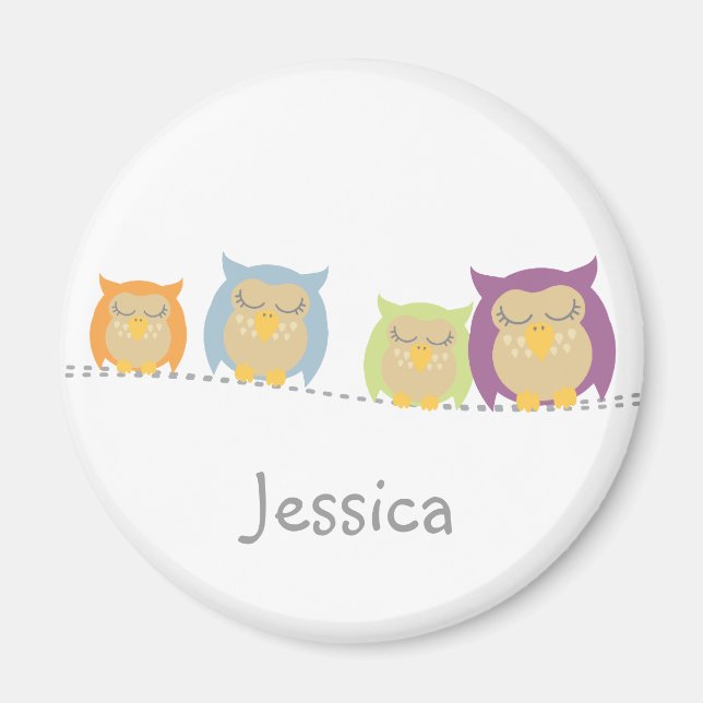 Íman Magnet personalizado do Kawaii Owls (Frente)