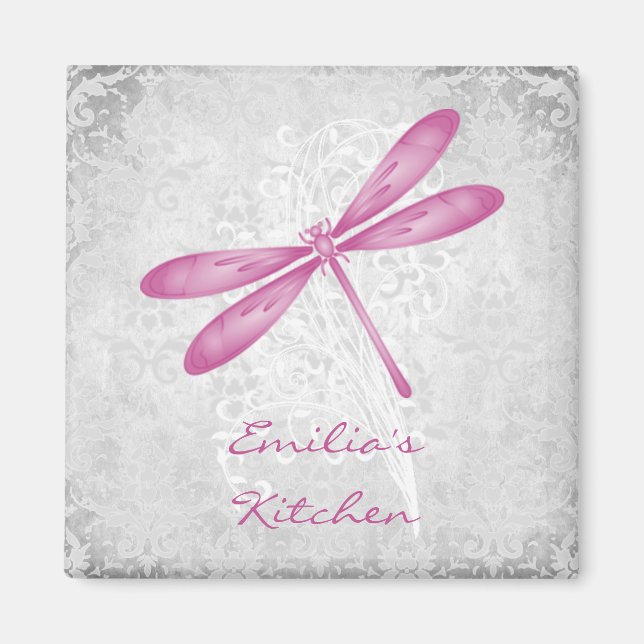 Íman Magnet Personalizado Magenta Dragonfly (Frente)