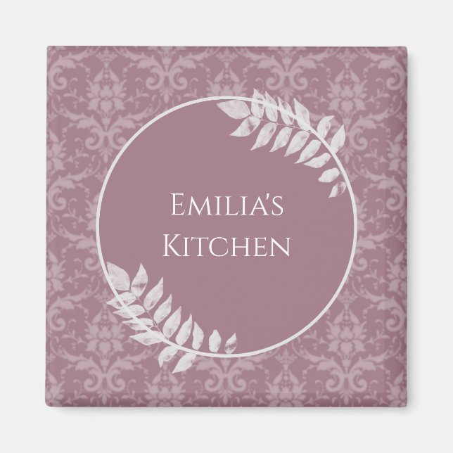 Íman Magnet Personalizado Mauve Elegant Damask (Frente)