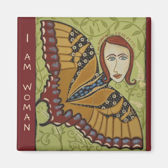 Íman Magnet Quadrado - Sou Uma Borboleta Mulher (Frente)