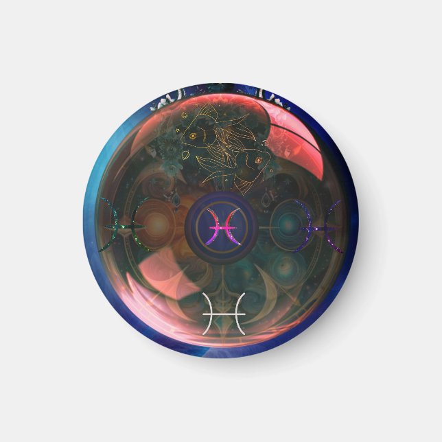 Íman Magnet Redondo - Tema Zodíaco - Peixes (Frente)