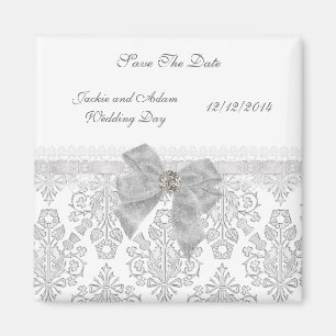 Íman Magnet Salve A Data Casamento Damask White
