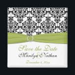 Íman Magnet verde, branco e Casamento tema damasco pret<br><div class="desc">Esta imã salve a data corresponde aos convites e outros itens mostrados abaixo. Você também pode personalizá-lo para dizer "Obrigado" e usá-lo como um favor de casamento para seus convidados. Se houver outros itens correspondentes que você precisar,  envie-me seu pedido por e-mail.</div>