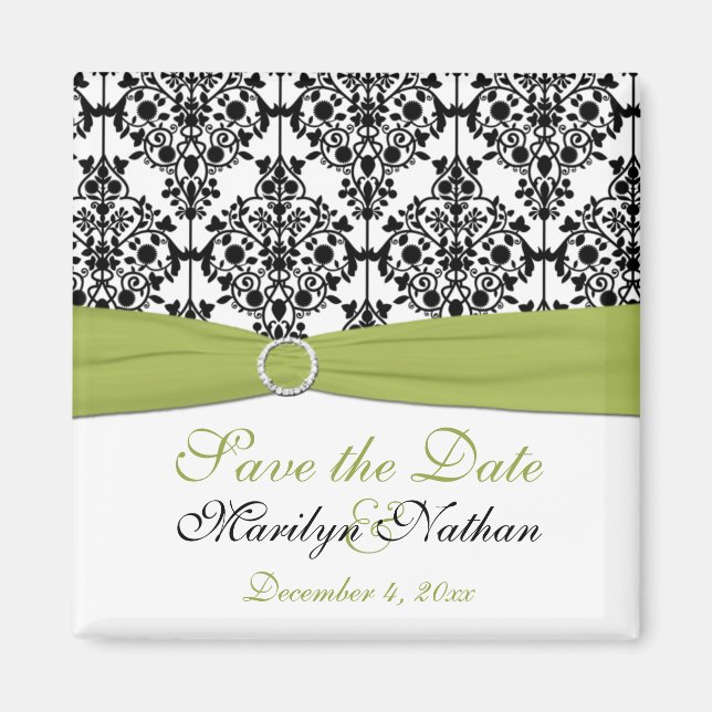 Íman Magnet verde, branco e Casamento tema damasco pret (Frente)