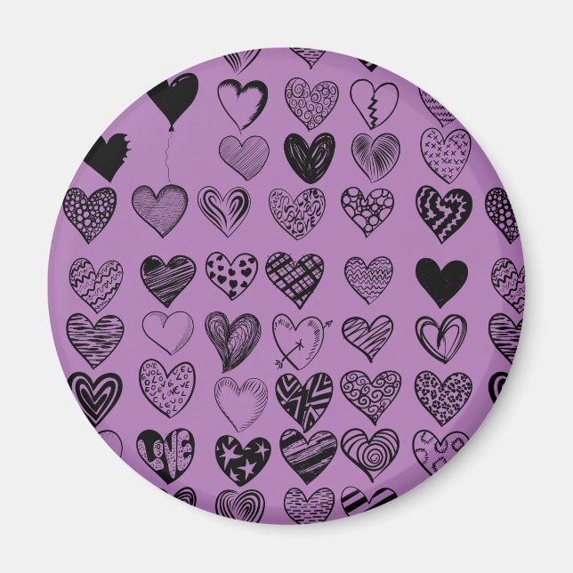 Íman Magneta Adorável de Desenho de Coração Preto (Frente)