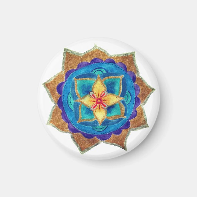 Íman Magneta Azul Mandala Pequena, 3,2 Cm (Frente)