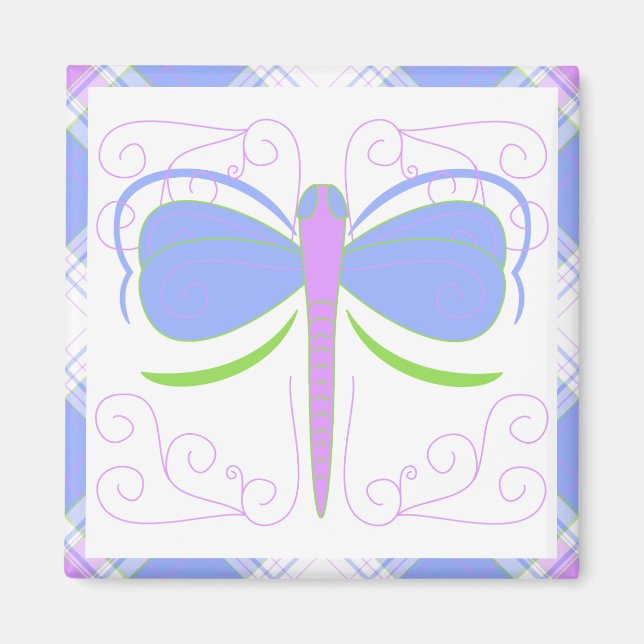 Íman Magneta bonito De Dragonfly Azul E Verde (Frente)