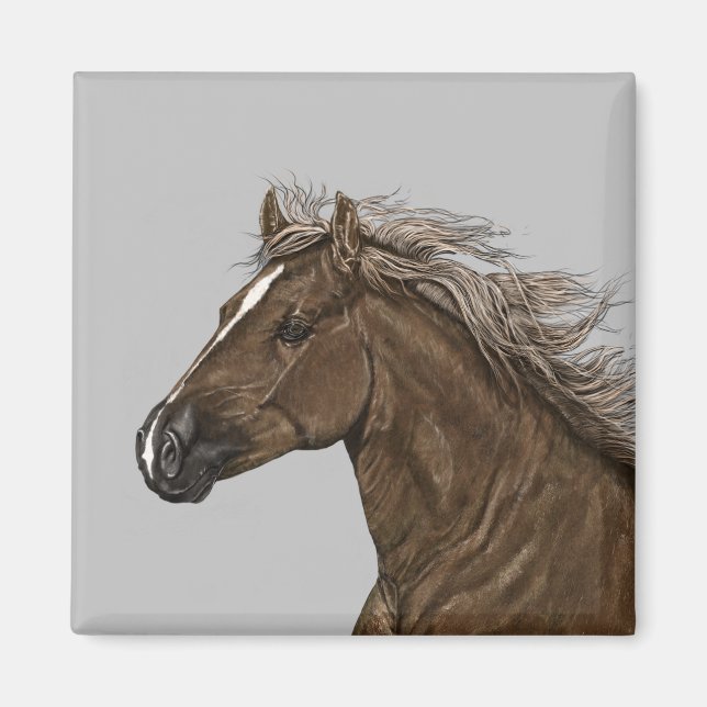 Íman Magneta da Cabeça de Cavalo Castanho (Frente)