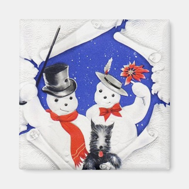 Íman Magneta da família de neve e cães (Frente)