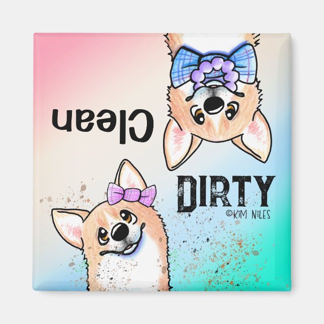 Íman Magneta da máquina de lavar louça limpa Corgi duo (Frente)