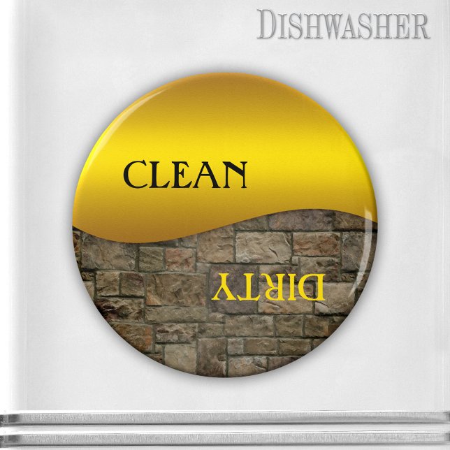 Íman Magneta da máquina de lavar louça limpa Ocher Ston (Clean-dirty dishwasher magnet featuring a gold ocher design on a sturdy brick background image)