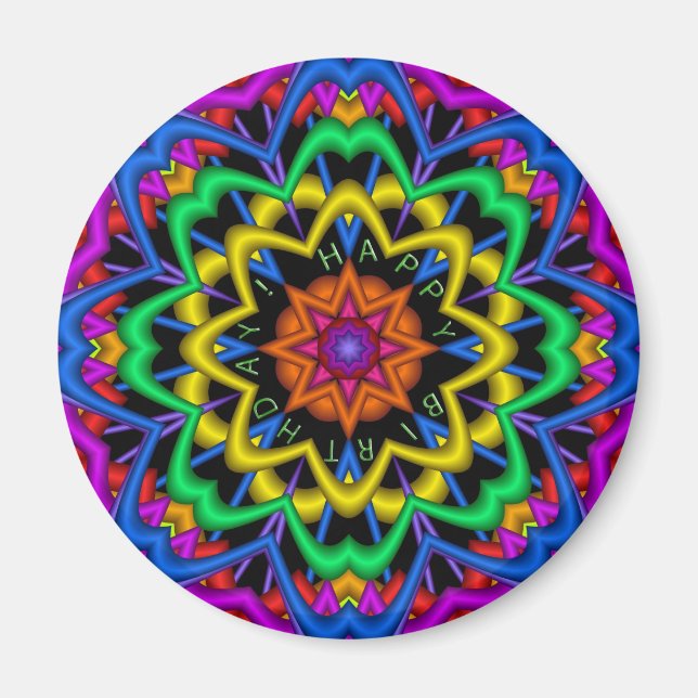 Íman Magneta de aniversário de Mandala em Cujo texto (Frente)