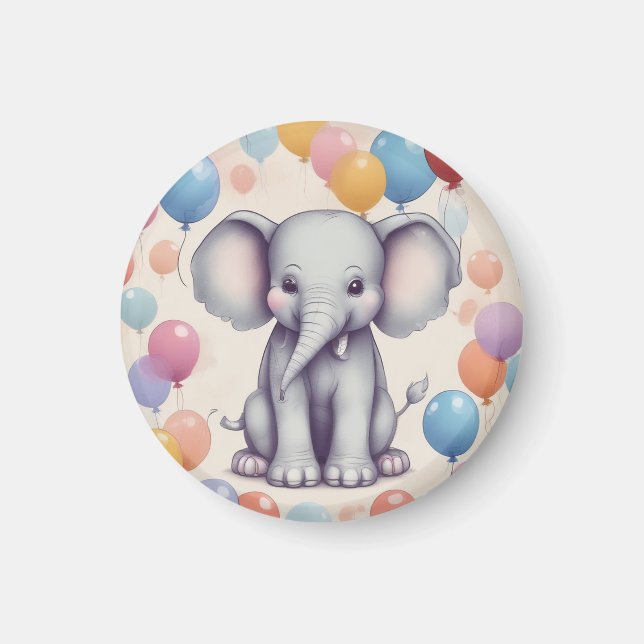 Íman Magneta de Aniversário do Elefante Bonito (Frente)