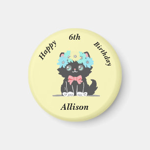 Íman Magneta de aniversário do Gatinho Preto Adorável