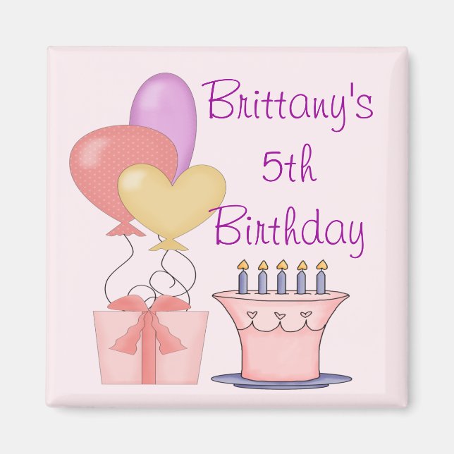 Íman Magneta de aniversário rosa bonito (Frente)