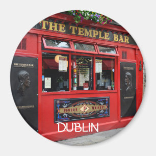 Íman Magneta de Bar circular vermelha com texto Dublin