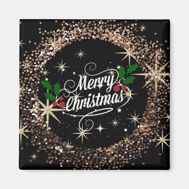 Íman Magneta de bronze e preto-e-bronze de Natal feliz (Frente)