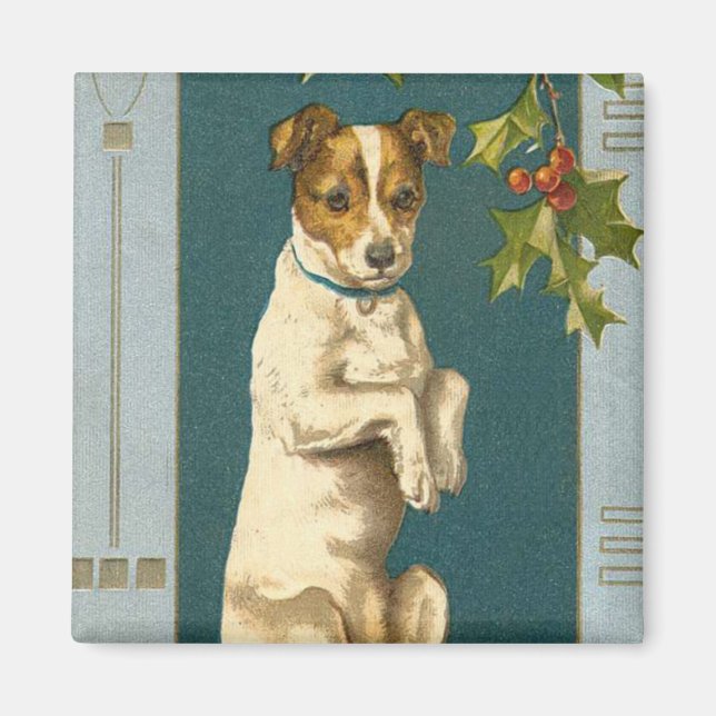 Íman Magneta de Cachorro Vintage para Feriados (Frente)