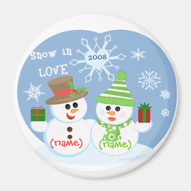 Íman Magneta de Casal de Neve Personalizada do Natal (Frente)