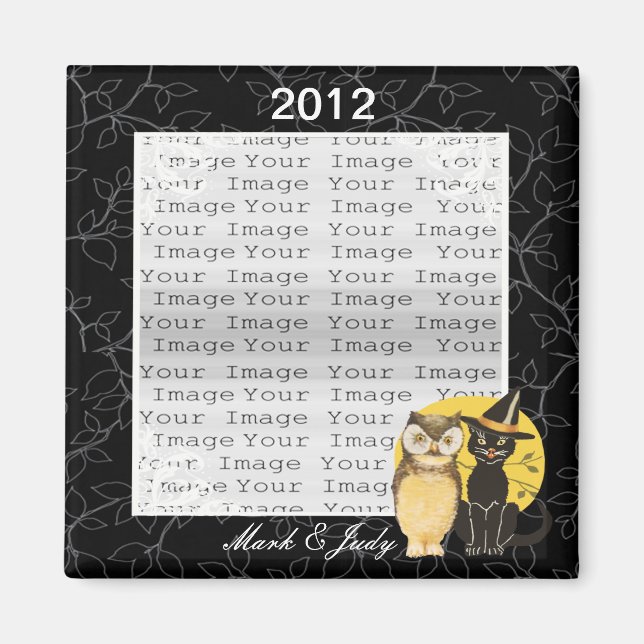 Íman Magneta de Casamento de Halloween de Cat & Owl (Frente)